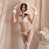 Fluffy Bunny Lingerie Set with Hood | Sexy White Plush Costume Outfit